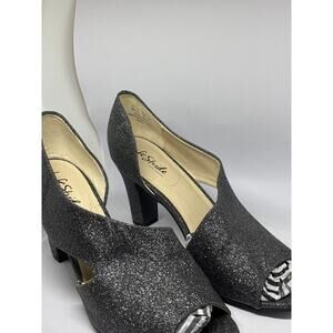 Life Stride Black Glitter Sparkly Caren Peep Toe Heeled Sandals Women's 9M